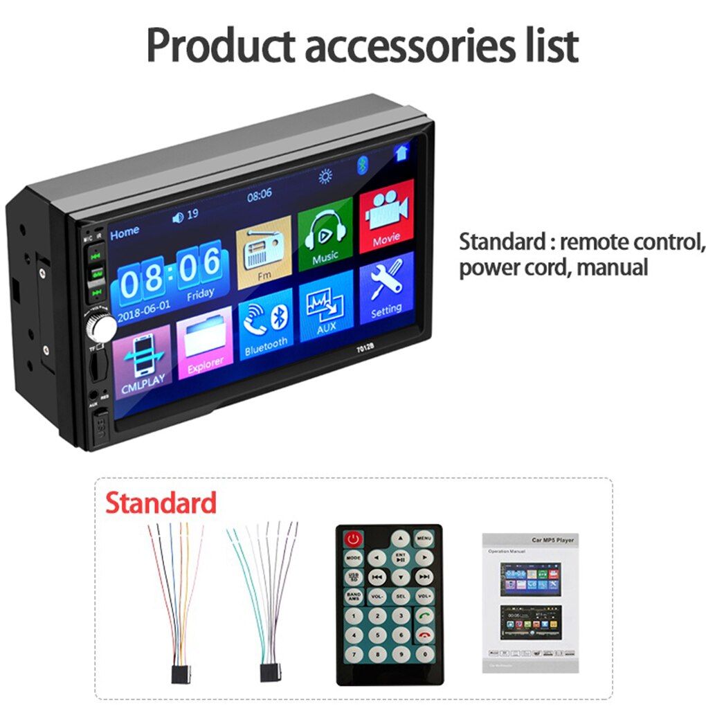 7-Inch Bluetooth Dash Touchscreen Double-DIN Car Stereo Receiver Rear View Camera Vehicle Player