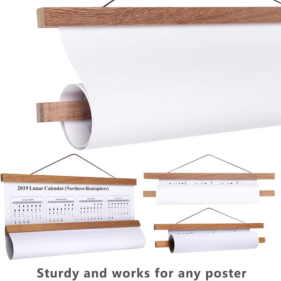 Magnetische DIY houten posterframe teak/grenen fotohangers ophangset voor foto's canvas prints poster scroll artwork printhouder