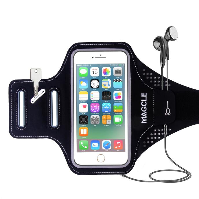 Magcle 5.5 inch armbandhoesje van tpu, sportjoggingarmbandtas voor iphone x, iphone 8 plus, samsung mobiele telefoonhoesje: Zwart