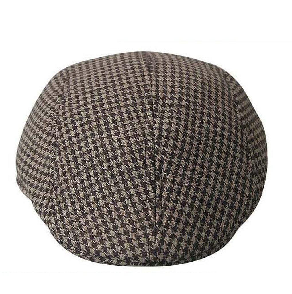 2 Pieces Cotton Kids Beret Cap Houndstooth Newsboy Hat Flap Cabbie Hat Brown + Black