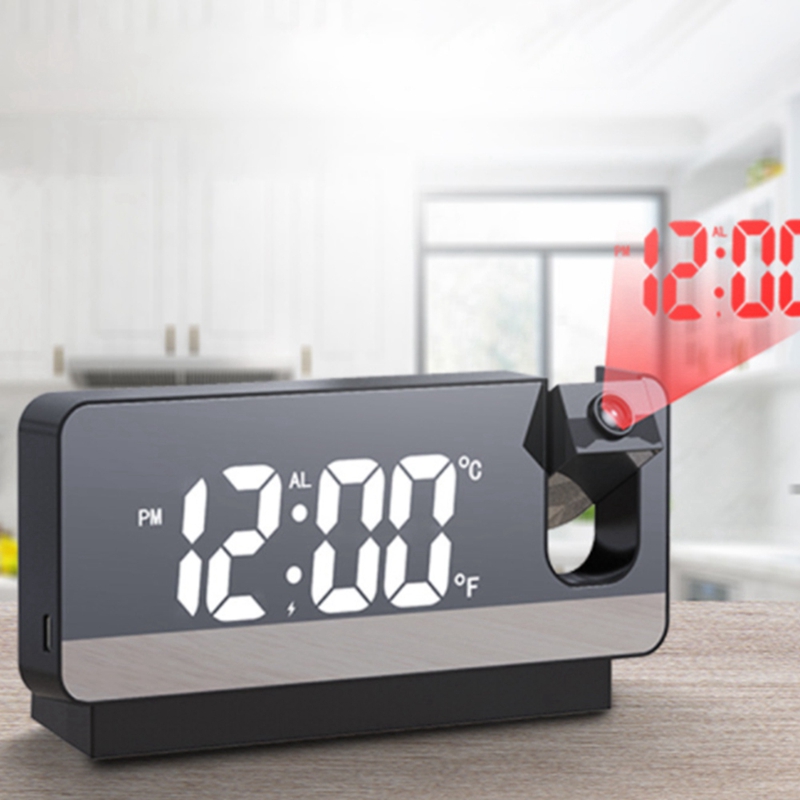 Projectie Wekker Digitale Datum Snooze Functie Achtergrondverlichting Projector Bureau Tafel Led Klok Met Tijd Projectie