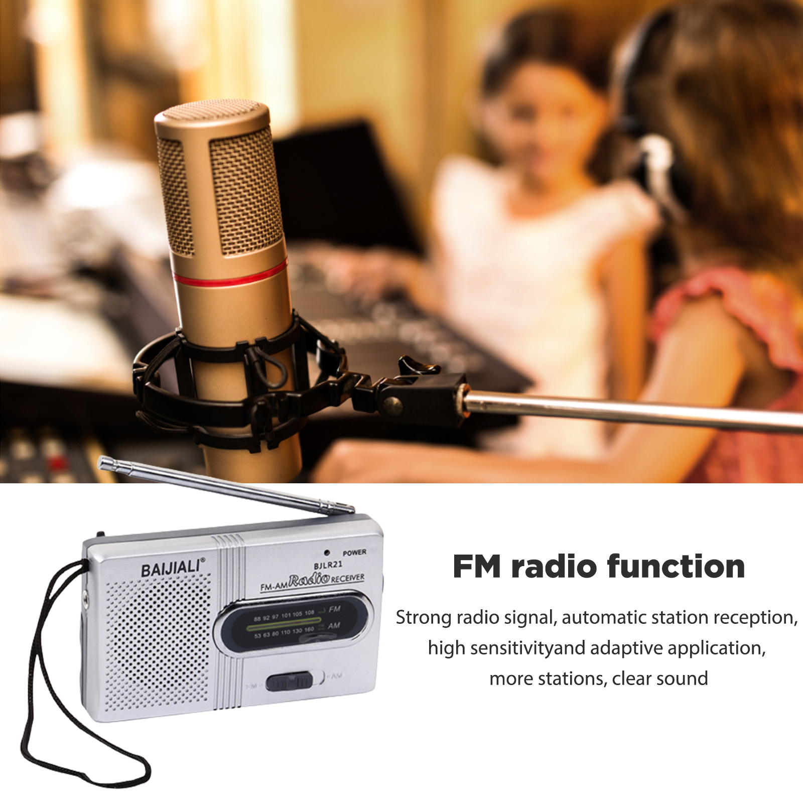 Mini fm-radiovastaanotin ladattava kokoaaltokaistan monitoimiradio teleskooppiantenni sisäänrakennettu kaiutin retkeilyyn