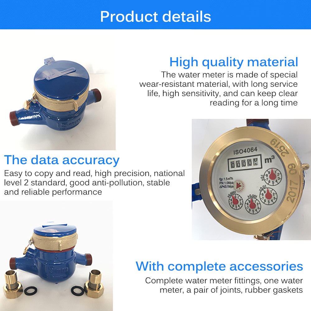 1/2" Digital Dial Garden Household Water Meter Plastic Cold Water Meter Single Water Flow Dry Table Liquid Measuring Tools