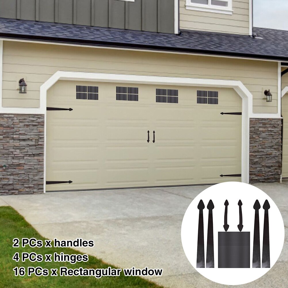 1 set gummikant överklagande svart dekorativ magnetisk garageport hårdvara faux vagn accenter fönsterhandtag gångjärn