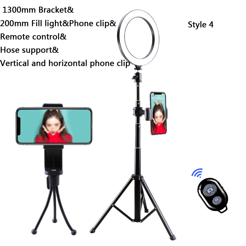 Fotografering makeup lampe spejl led selfie lys 260mm dæmpbar make up kamera telefon lampe med bordstativ telefon holder stand: Stil 4