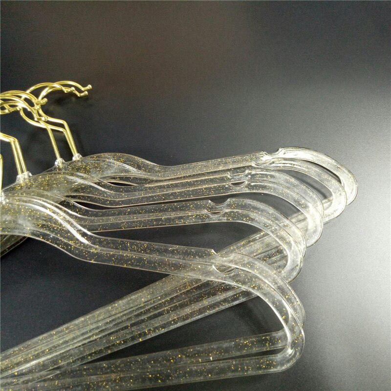 20pcs/lot 45cm/ transparent gold powder plastic coat stand anti-skid invisible coat hanger