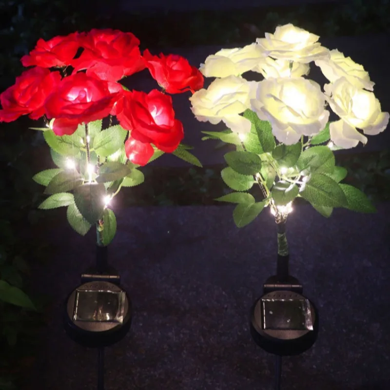 7 Heads Solar Lights Outdoor Decorative Solar Garden Lights Rose Flower Lawn Lamp for Yard Patio Garden Decor