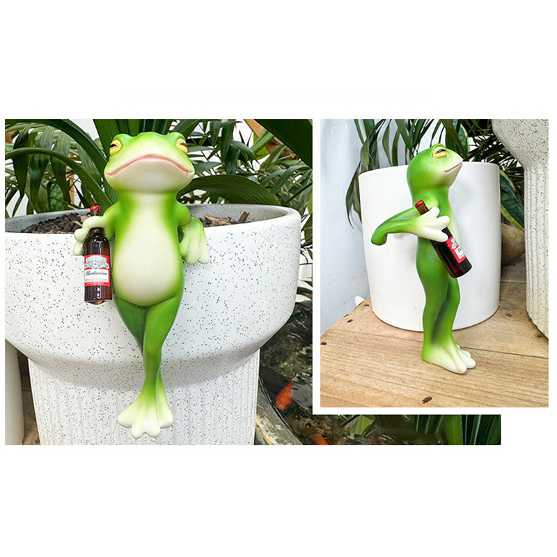 Pot de fleur suspendu bord grenouille, ornements décoratifs en résine, pendentif d'aquarium en verre, artisanat Miniature