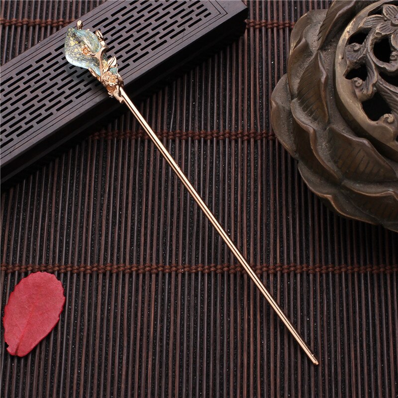Moda chinês tradicional liga de metal vara de cabelo do vintage flor grampos de cabelo grampos para o cabelo feminino jóias acessórios presentes: Gold Blue