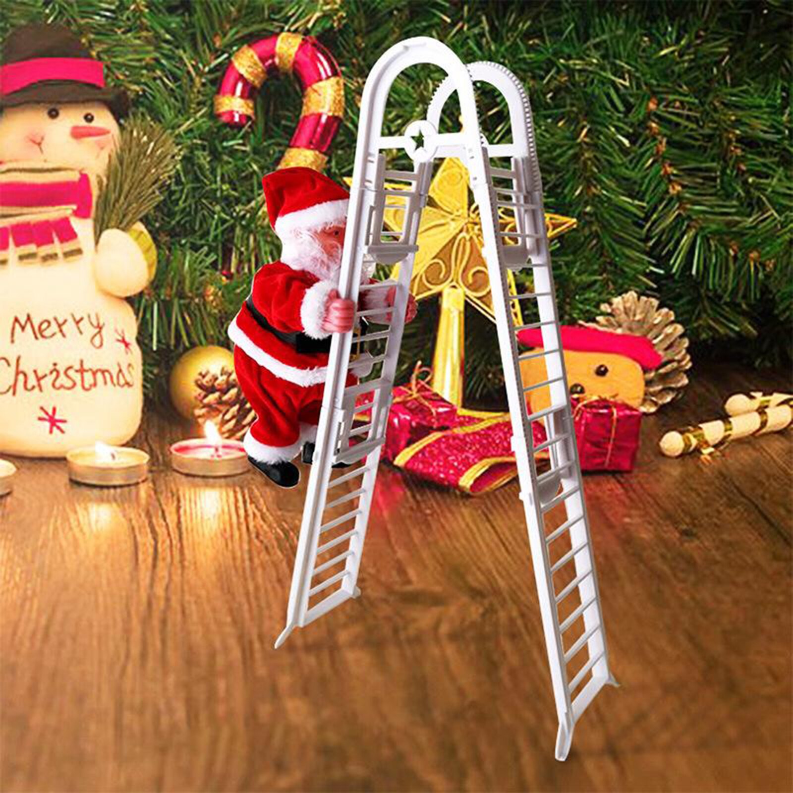 Stepping Santa Claus Climbing Christmas Ladder Lights House Decorations