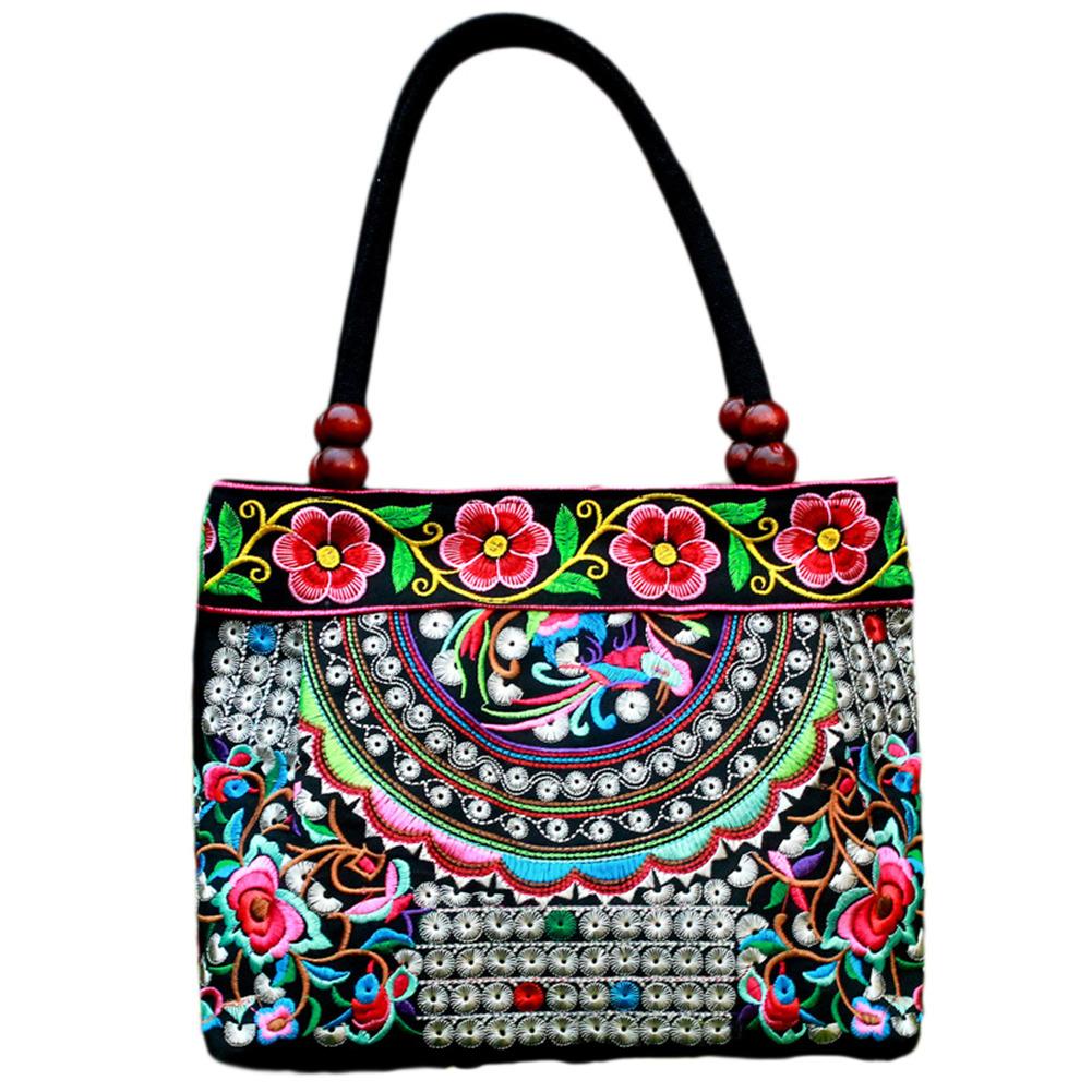 Ethnic Style Embroidered Bag Fashionable Handbag Retro Canvas Bag All-match Shoulder Bags Outdoor Personality Floral Women's Bag: A