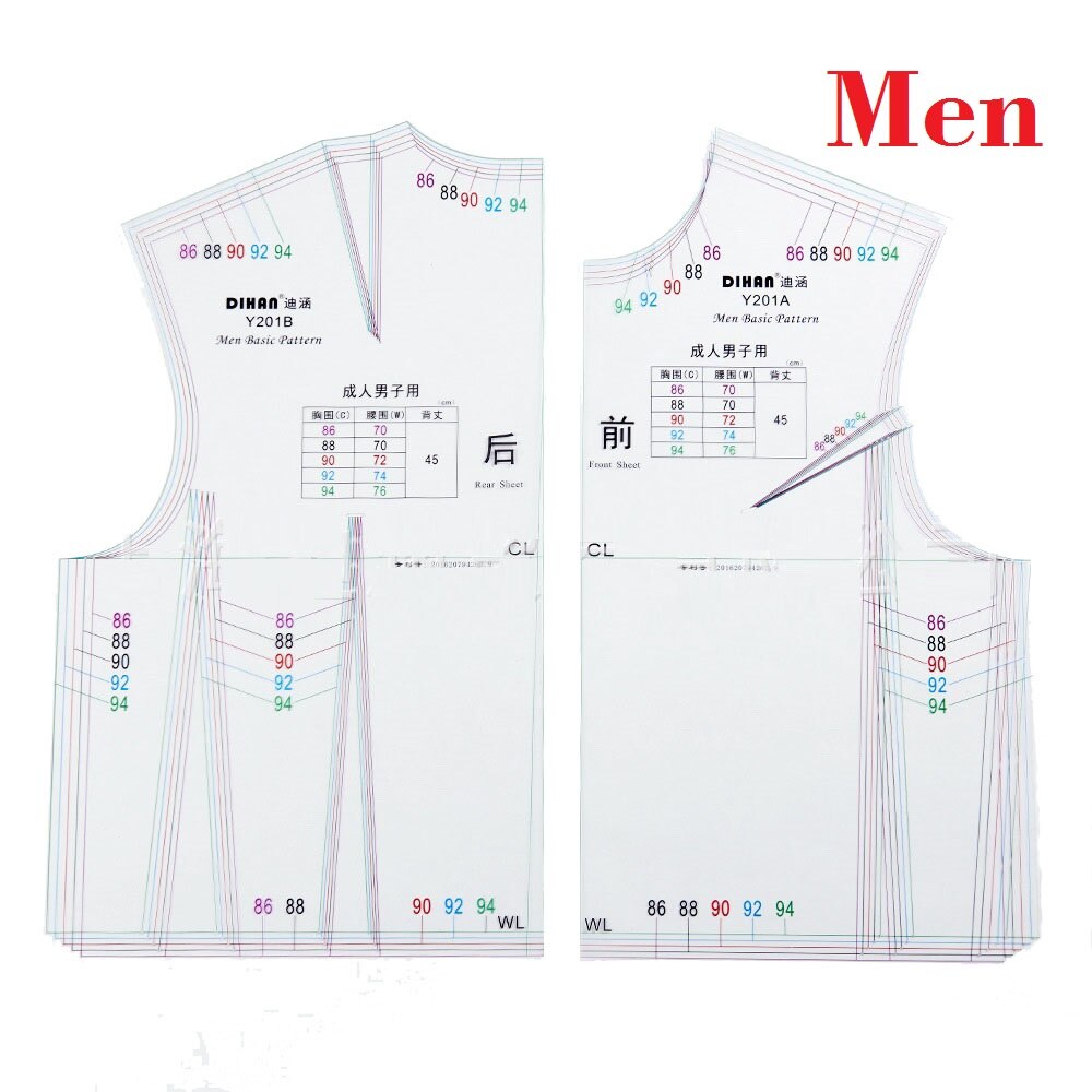 Modèle de Prototype de vêtements pour hommes, règle de à grande échelle pour femmes, outil de fabrication de motifs, 1:1: Men Clothing
