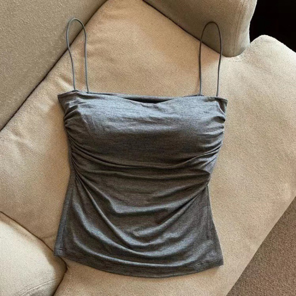 Tanktops Vrouwen Met Ingebouwde Bh Spaghettibands Voor Vrouwen Effen Kleur Casual Zomer Camis Vrouwelijke Koreaanse Stijl: Beige