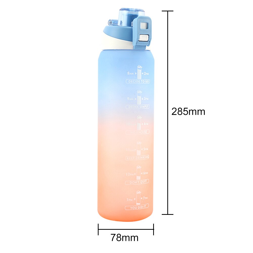 1000Ml Water Fles Draagbare Kleurrijke Bidon Tijd Marker Auto Open Lock Lekvrije Cup Gym Outdoor Fietsen school Ketel: Blue