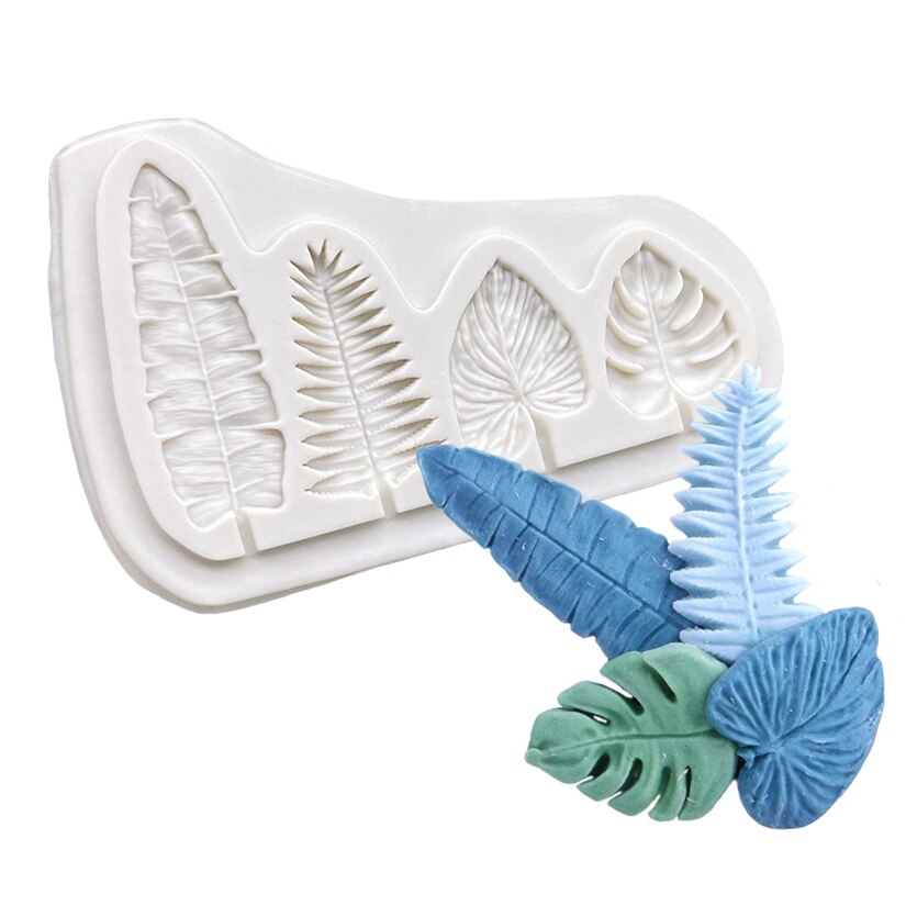 Palm Ginkgo Arce Monstera Deliciosa hojas silicona Sugarcraft molde herramientas de resina Cupcake Fondant herramientas de decoración de pasteles: Rosa
