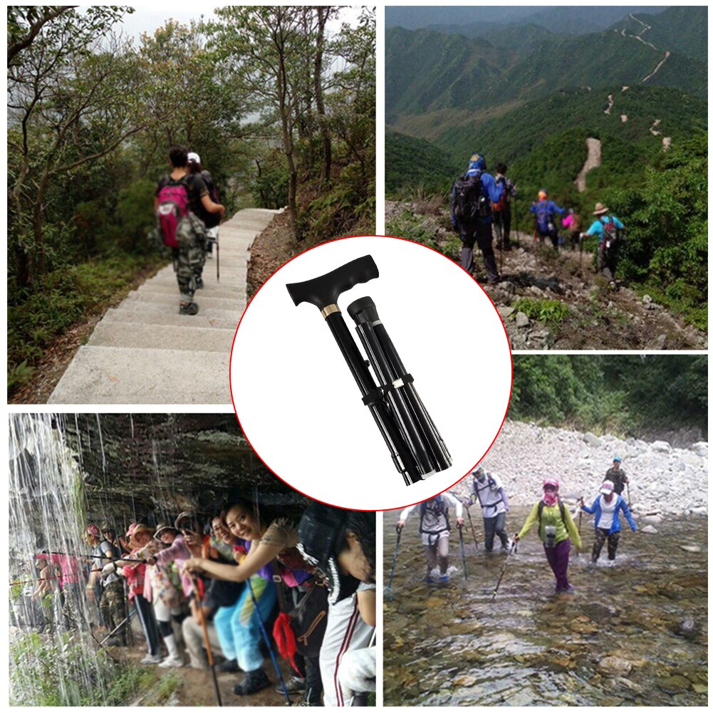 Anti-slip Portable Outdoor Camping Hiking For Elder Aluminium Alloy Multifunction Five Section Telescopic Folding Walking Stick