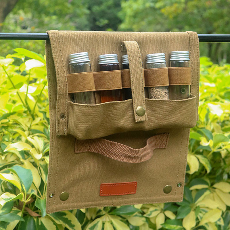 Outdoor Camping Spice Bottle Storage Bags Canvas Foldable Portable BBQ Picnic Seasoning Bottles Handbag Cruet Organizer Holder