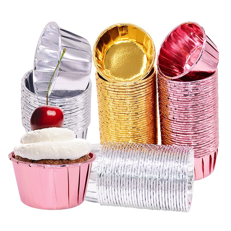 50Pcs Gold Silver Cake Paper Liner Kitchen Muffin Egg Tart Wrap Case Wedding Birthday Party Favors Cupcake Cups Baking Tools