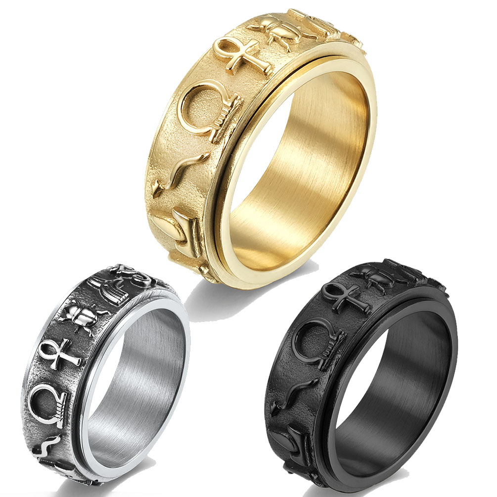 Bague symbole égyptien ancien pour hommes et femmes, Vintage, mystérieux, en acier inoxydable, Punk, bague de Protection, amulette, bijoux