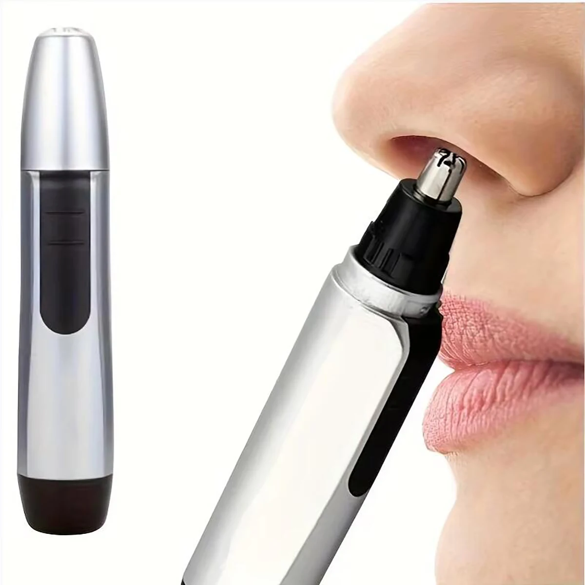 1pc- Electric Nose Hair Trimmer for Men & Women, Battery-Powered Nostril Grooming Tool, Nasal Hair Scissors, Nose Trimmer: Silver