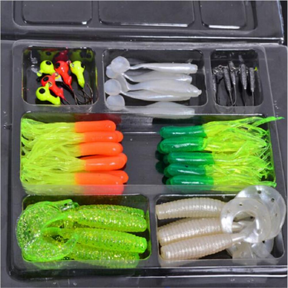 35Pcs Soft Worm Fishing Baits + 10 Lead Jig Head Hooks Simulation Lures Tackle Set Fishing Accessories Fishing Tools Tackle