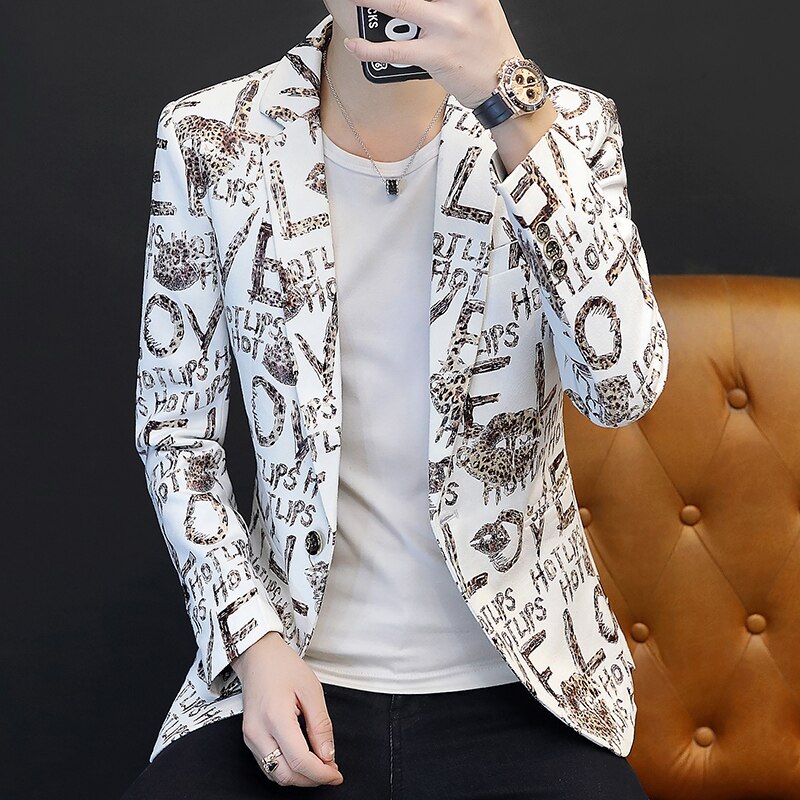 Vinterdress herre blazer stilig trykt slim fit tilpassede design blazerjakke herre casual traje lentejuelas herredresser  jj60xx