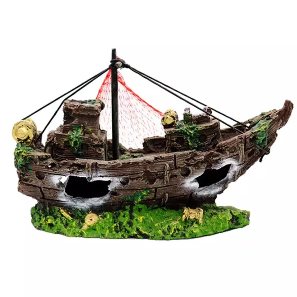 Aquarium Fish Tank Decorations Theme Set Plastic Plants Fish Cave Aquarium Ornaments Pirate Ship Fish Tank Accessories Décor: Default Title