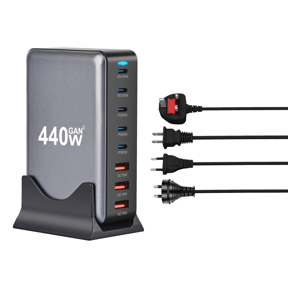 440W Gan Fast Charge 3.0 USB Type C snellader Mobiele 8-poorts 5C3A PD-oplader Handig om mee te nemen tabletoplader