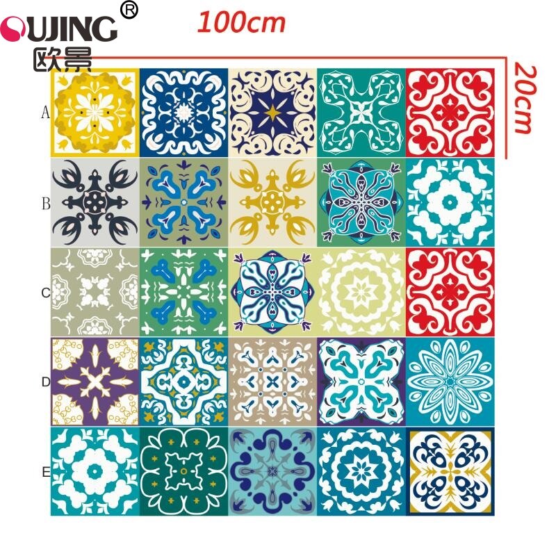 10/15/20cm Colorful Retro Tiles Wall Sticker Kitchen Bathroom Tile Waist Line Wallpaper Waterproof Waist Line Art Mural Poster