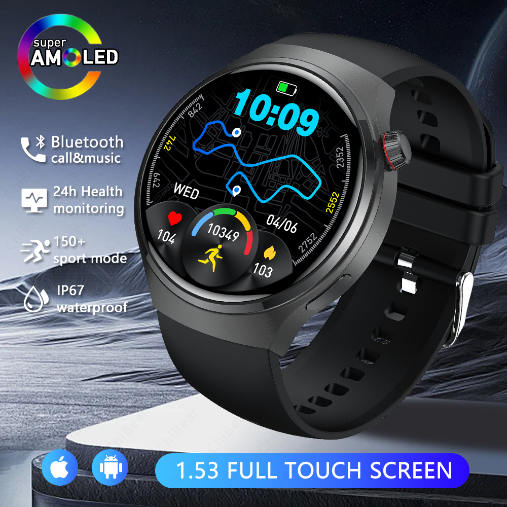 Relógio gt4 relógio inteligente homem mulher 360*360 tela hd freqüência cardíaca150 + modo esportivo bluetooth chamada pista de fitness à prova dwaterproof água smartwatch: BRANCO