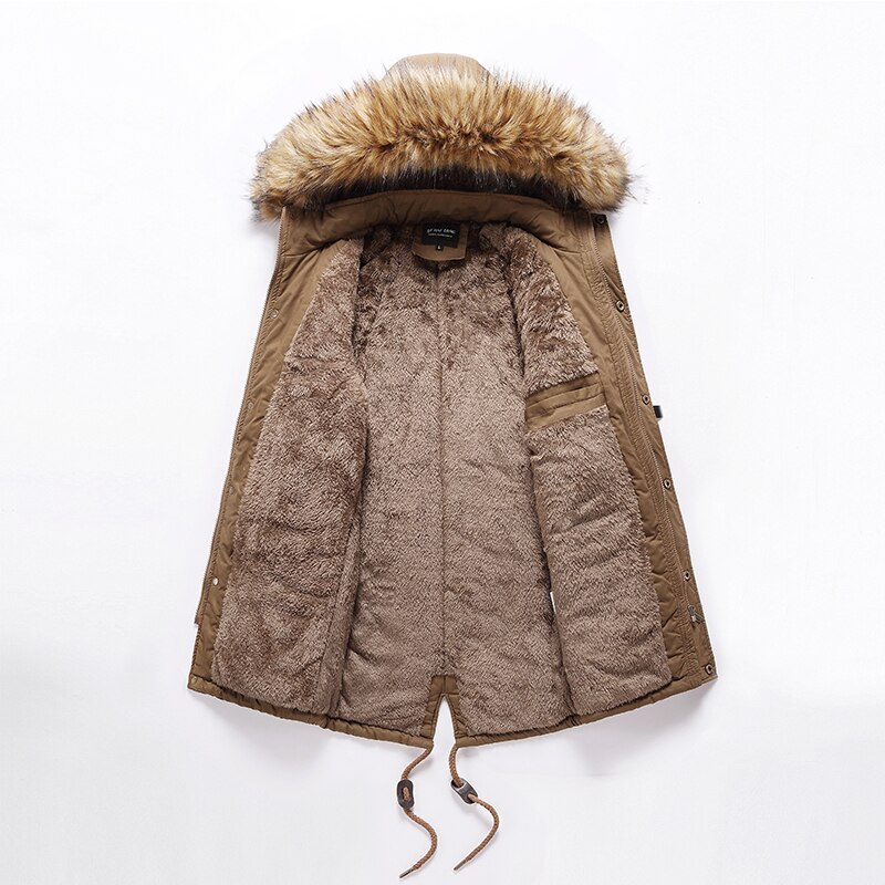 Miesten talvi parkatakki miesten pitkä takki puuvilla lämmin paksu rento parka miesten pitkä karvakaulus fleece tuulenpitävä hupullinen takki