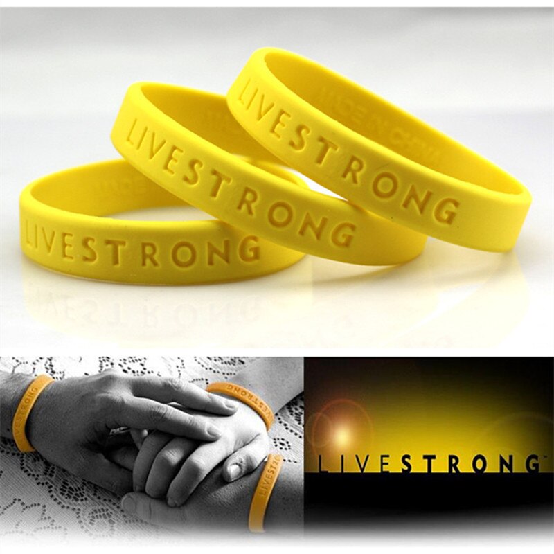 50pcs LIVE STRONG Sport Wristbands Motivational Bracelets Adult Teenager Bracelet Outdoor Cycling Match Souvenir Yellow