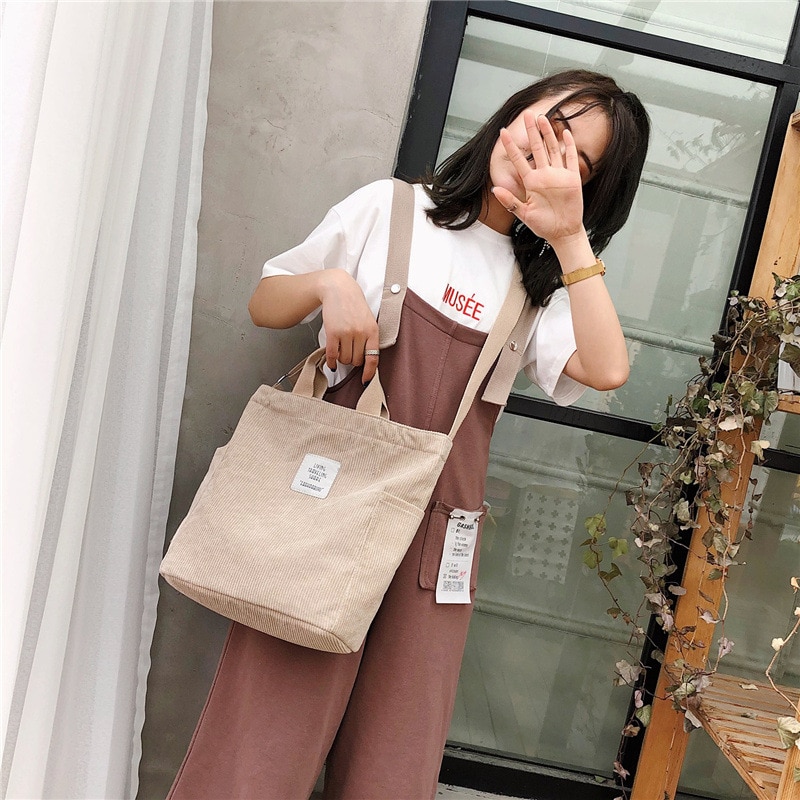 Women Corduroy Shoulder Bags Soft Cloth Handbag Tote Female Crossbody Messenger Bags Ladies Canvas Zipper Purses Shopping Bag