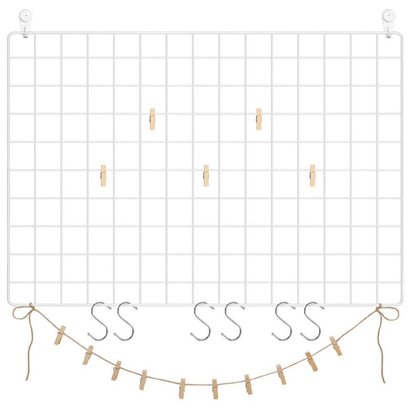 Grid Panel, Photo Wall Display,Mesh Wall Decor, Multifunctional Hanging Picture Wall, DIY Art Display, with S-Shaped Hooks, Clip: Default Title