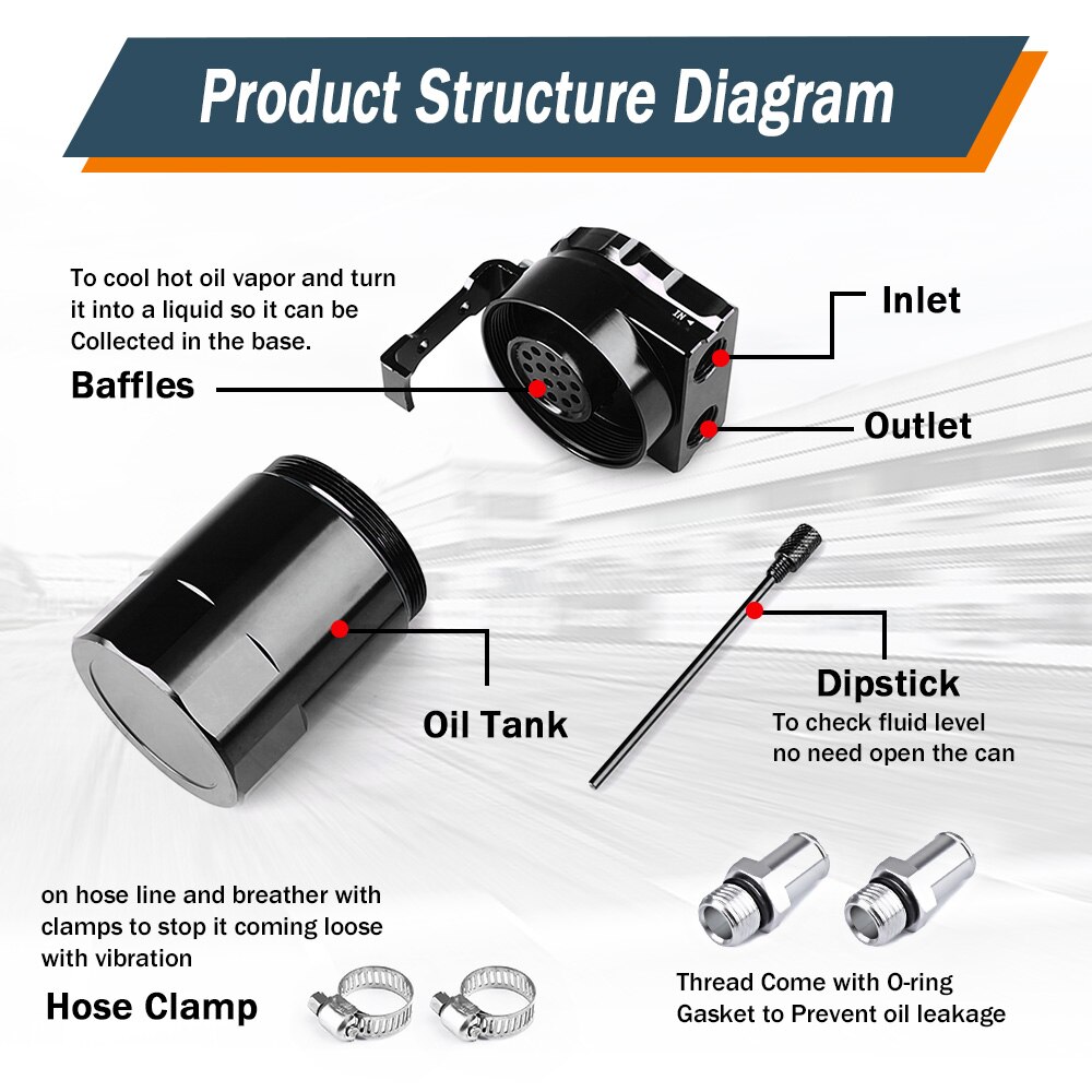 300ml Aluminum Oil Catch Can Kit Reservoir Fuel Tank Engine Polish Baffled Car Universal Oil Catch Can Kit With adapter Black