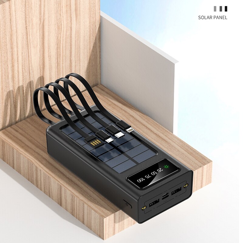 Solar power bank 80000 mah bærbar oplader hurtigopladning eksternt batteri med ladekabel poverbank til xiaomi iphone