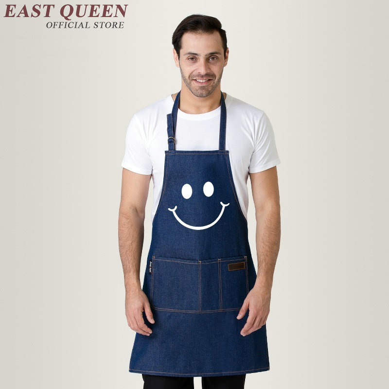 Denim work aprons men women denim apron smile cute kitchen aprons aprons for woman kitchen clothing AA795