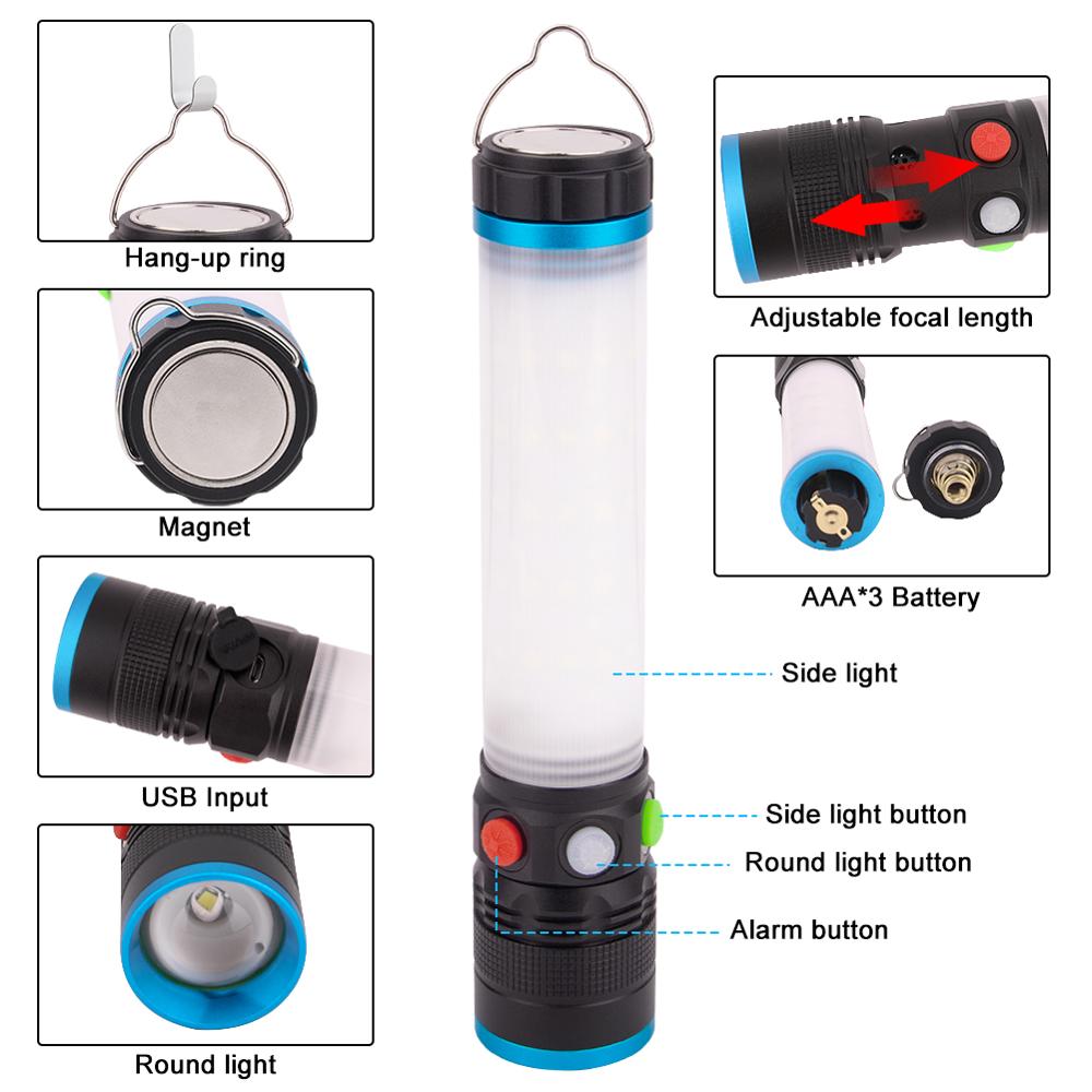USB Rechargeable T6 LED Flashlight Work Light 8 modes Zoomable Power 18650 Torch With Hook Magnet For Camping Hiking Outdoor