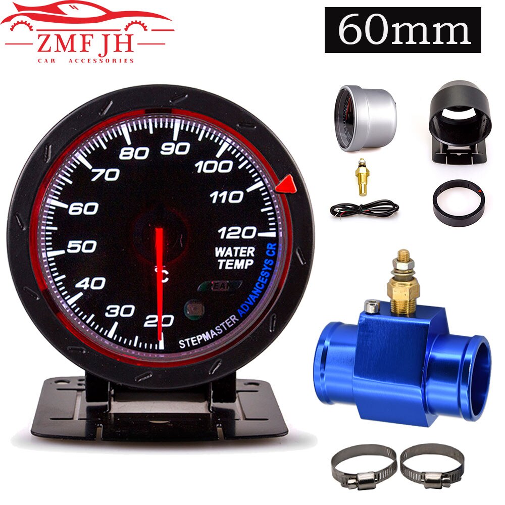 60MM Car Auto Water Temperature Gauge 20--120 Celsius Water Temp Meter With 1/8NPT Water Temp Sensor Joint Pipe Sensor Adapter