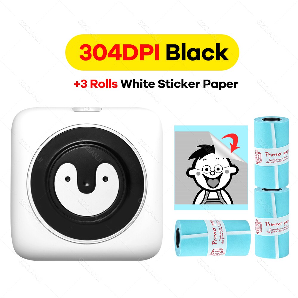304DPI Photo Printer Bluetooth Wireless Connected Via Phone Free App For Android and iOS Mini Pocket Thermal Printer 300DPI: 304BK add 3 Sticker