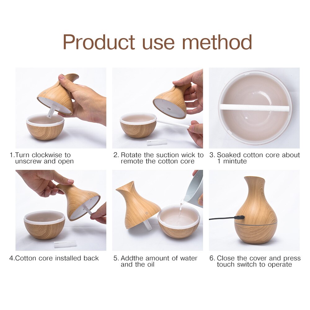 Mini Electric Air Humidifier USB Ultrasonic Aroma Essential Oil Diffuser Wood Grain Cool Mist Maker LED Light For Home Office
