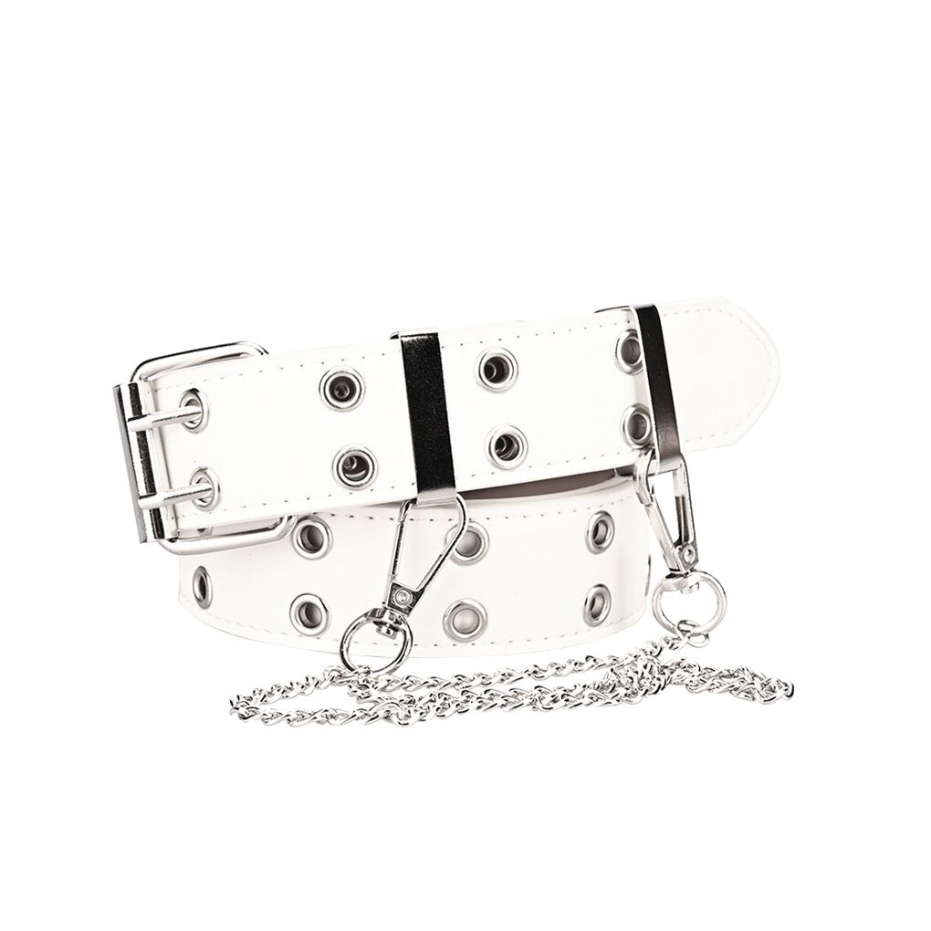 Women Punk Chain Belt Adjustable Double Row Hole Eyelet Waistband with Eyelet Chain Decorative Belts: 08