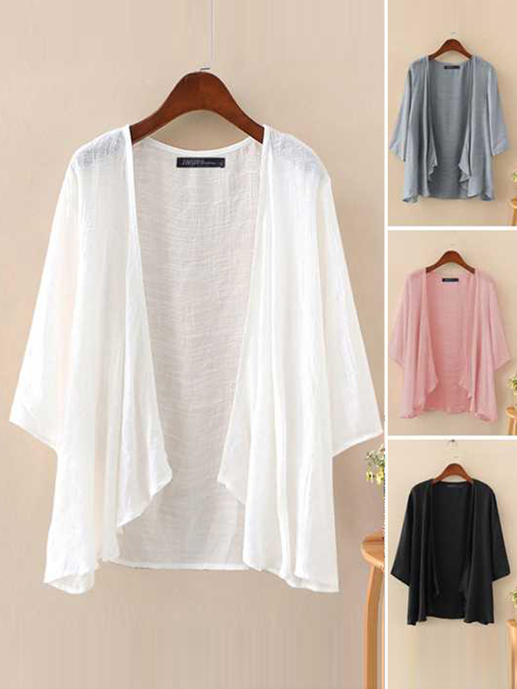fest Strickjacken Frauen Sommer Bluse 2023 ZANZEA lässig Langarm Blusas Weibliche Dünne Tunika Spitzen Kimono Kap Plus Größe