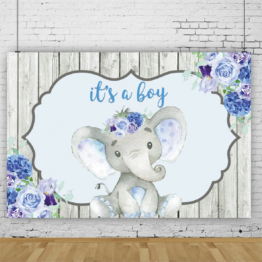 Wooden Board and Elephant Baby Shower Backdrop Photography Background Photo Booth Studio Decor: 01 / 150x100cm