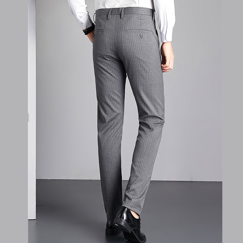 Mens Suit Pants Summer Men Striped Grey Dress Pants Man Business Office Classic Trousers Male Slim Fit Smart Casual Pants