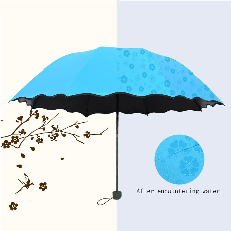 Magic Umbrella Water Flowers Umbrella Vinyl Anti-UV Three Fold Umbrella Princess Umbrella Ladies Sun Umbrella