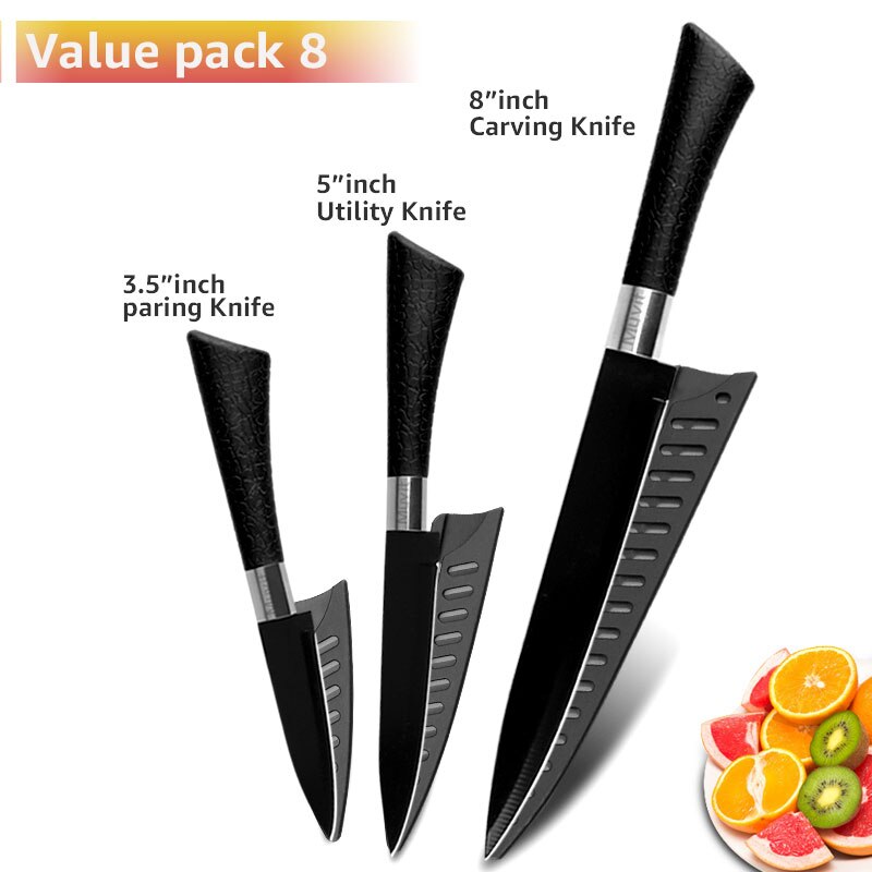 Chef Knives Set Stainless Steel Paring Utility Santoku Chef Slicing Bread Knives Black Blade Kitchen Accessories Set Tools: set 13