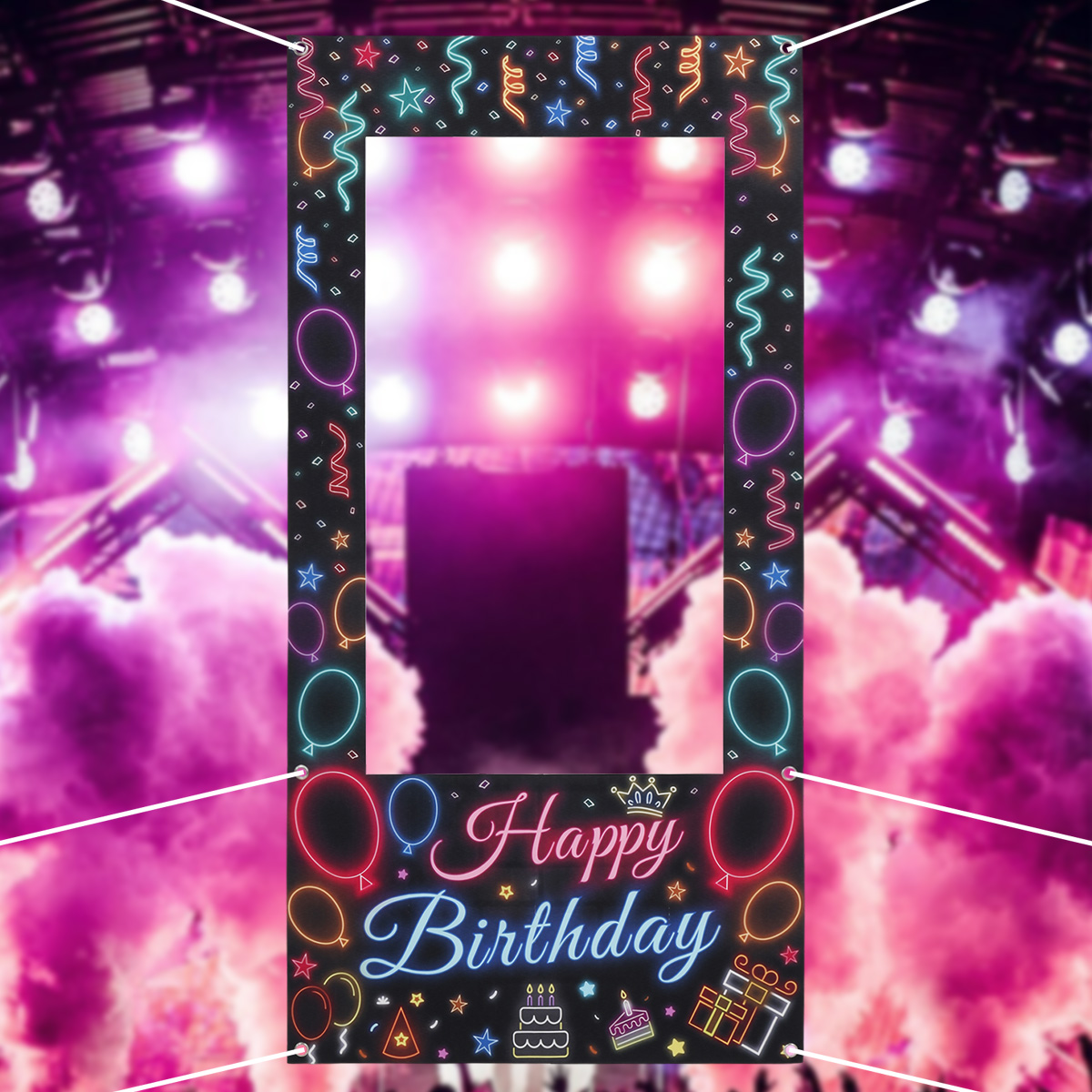 Marco de fotos de vinilo para cumpleaños, herramientas de fotografía que brillan en la oscuridad, decoraciones para de cumpleaños, suministros fluorescentes para , 1 ud.