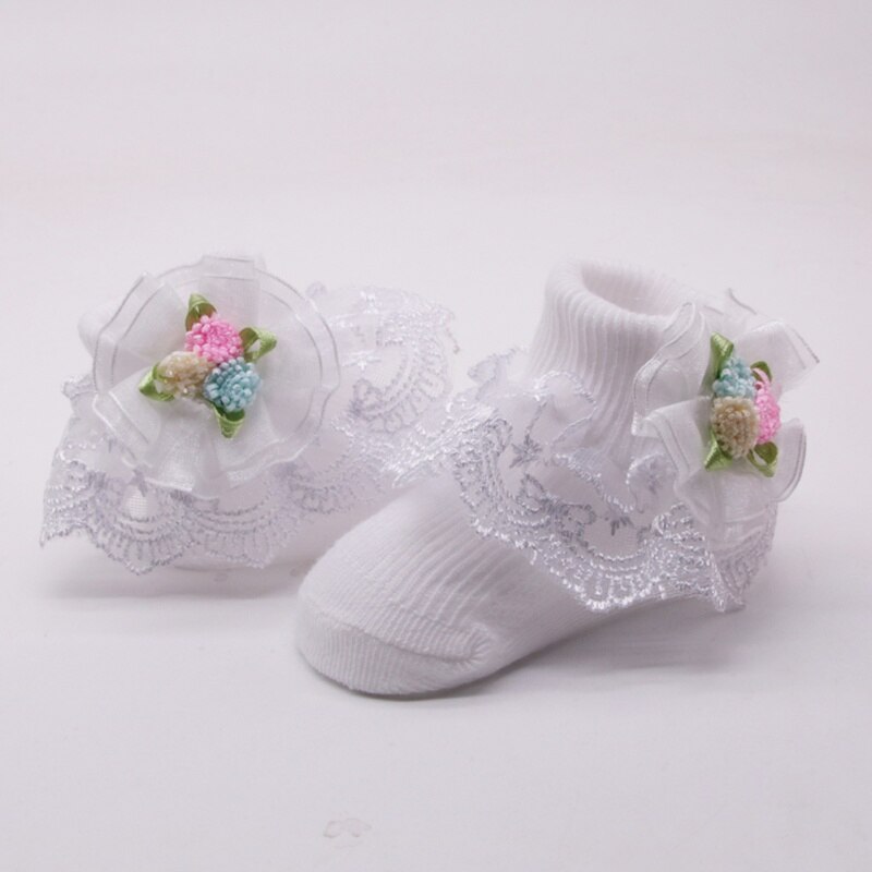 Kawaii Cute Baby Girls Cotton Sweat Absorbent Non - Slip Socks With Lace Floral Socks: white