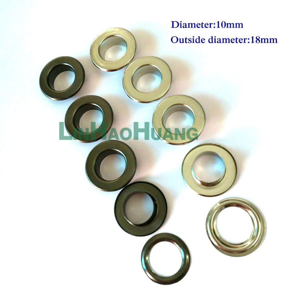 100sets/lot 10mm metal iron eyelets with washer round metal grommets nickle /black nickle plating color+ tools